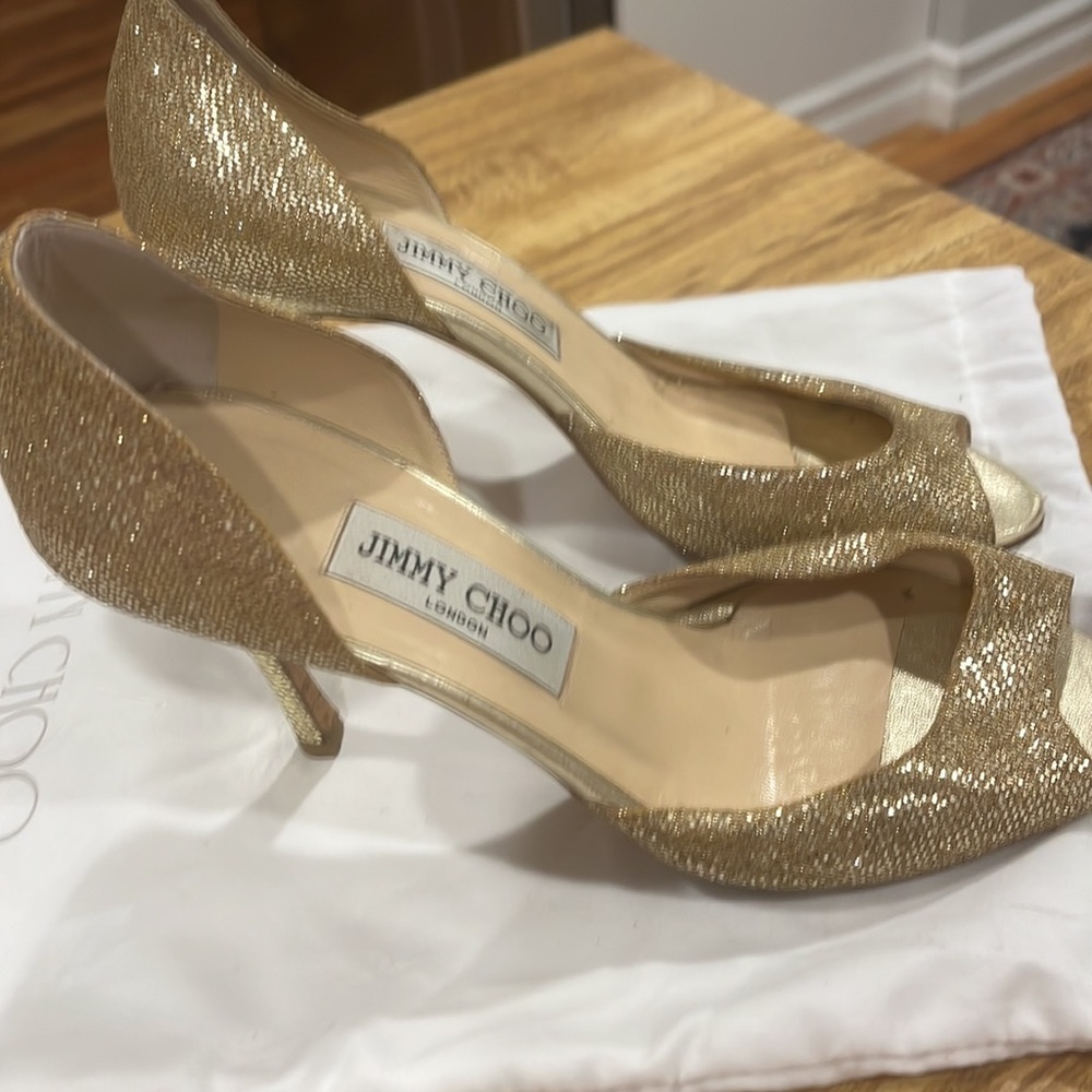 Jimmy Choo gold evening sandals size 38 1/2